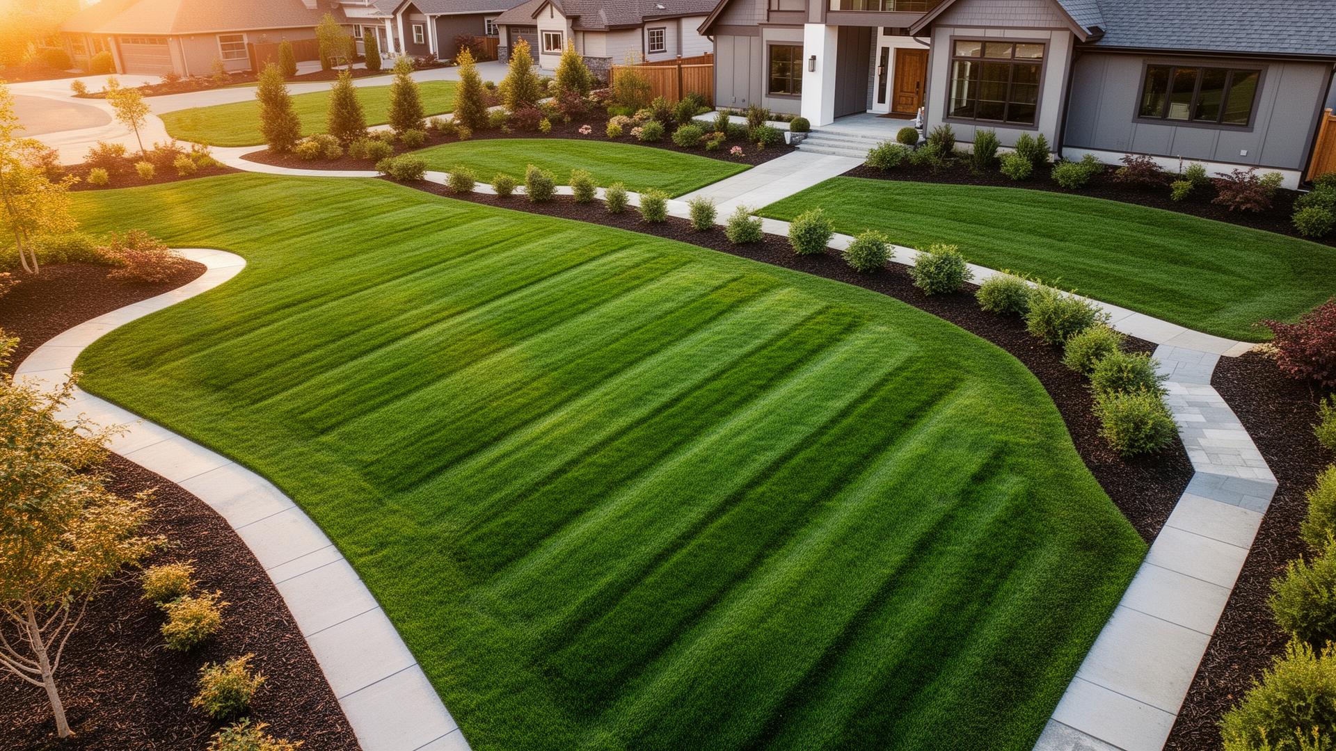 Perfectly manicured lawn with striped mowing pattern